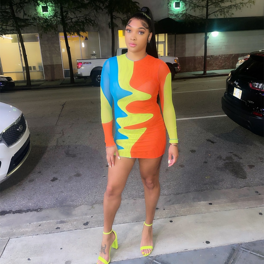 Color block mini long sleeve dress